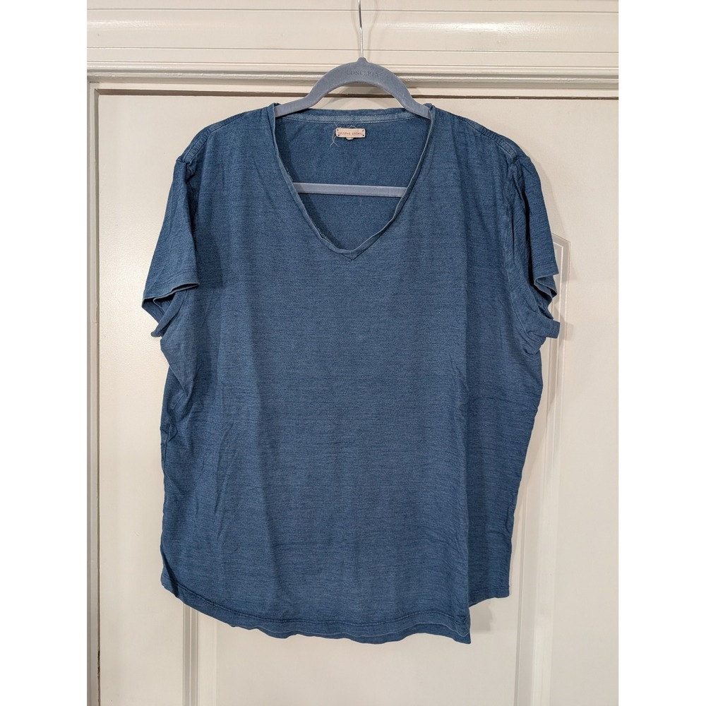 Orlebar Brown Denim V Neck T Shirt mens XL Blue‎ Short Sleeve Casual Top